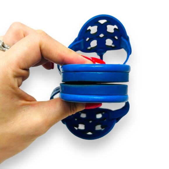 Tory Burch Tejus Embossed Leather Miller Sandal Bright Tropical Blue 5.5 Women’s - Picture 6 of 12